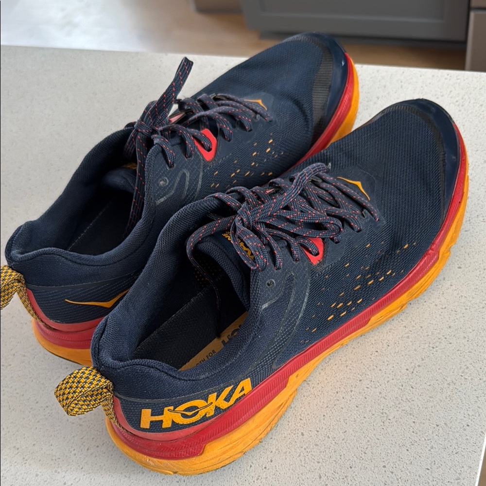 HOKA Men's Navy Blue and Orange Running Shoes